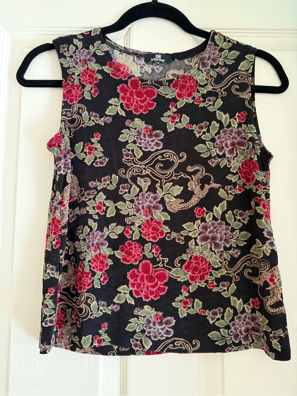 Black Floral Roses Sleeveless Top